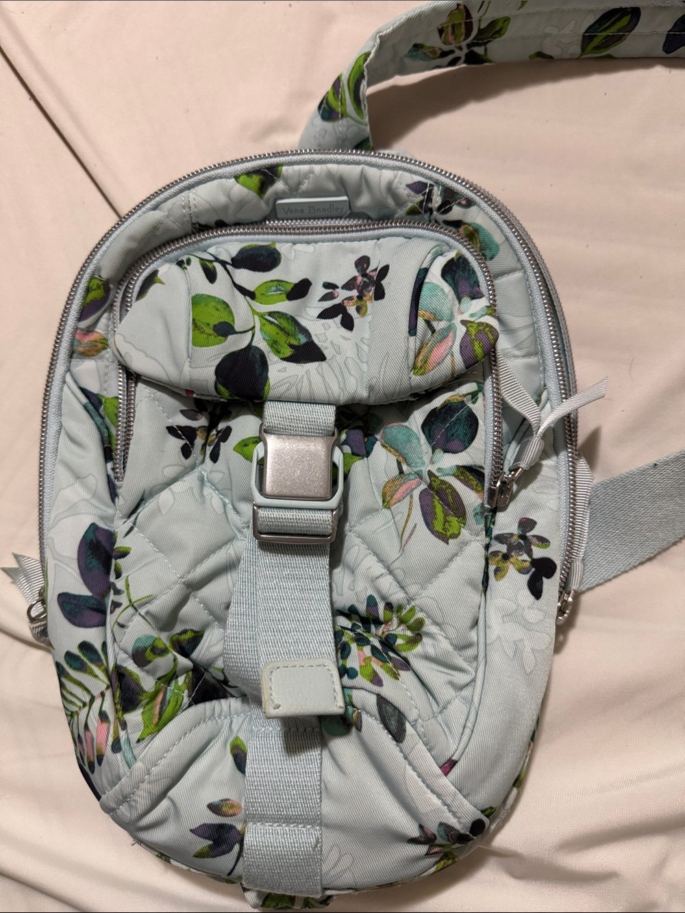 Vera Bradley Pale Blue Quilted Floral Crossbody Backpack